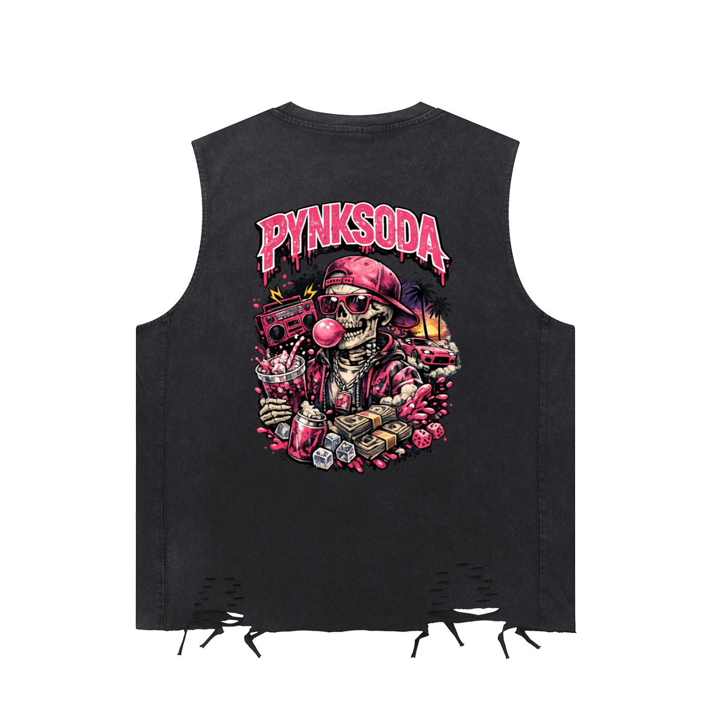 PYNKSODA SKULL Snow Washed Raw-Hem Tank Top