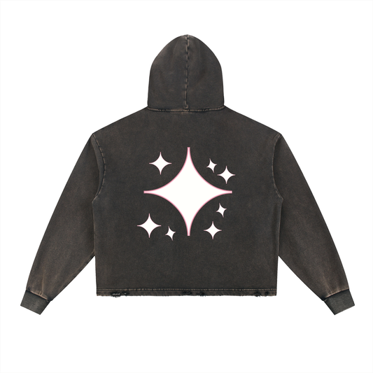 PYNKSODA Vintage Washed Frayed-Hem Hoodie