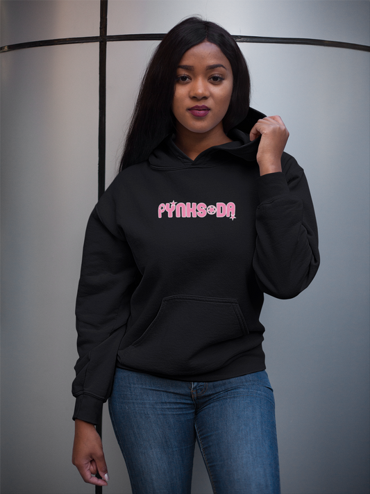 Pynksoda Black hoodie with Pynk lettering