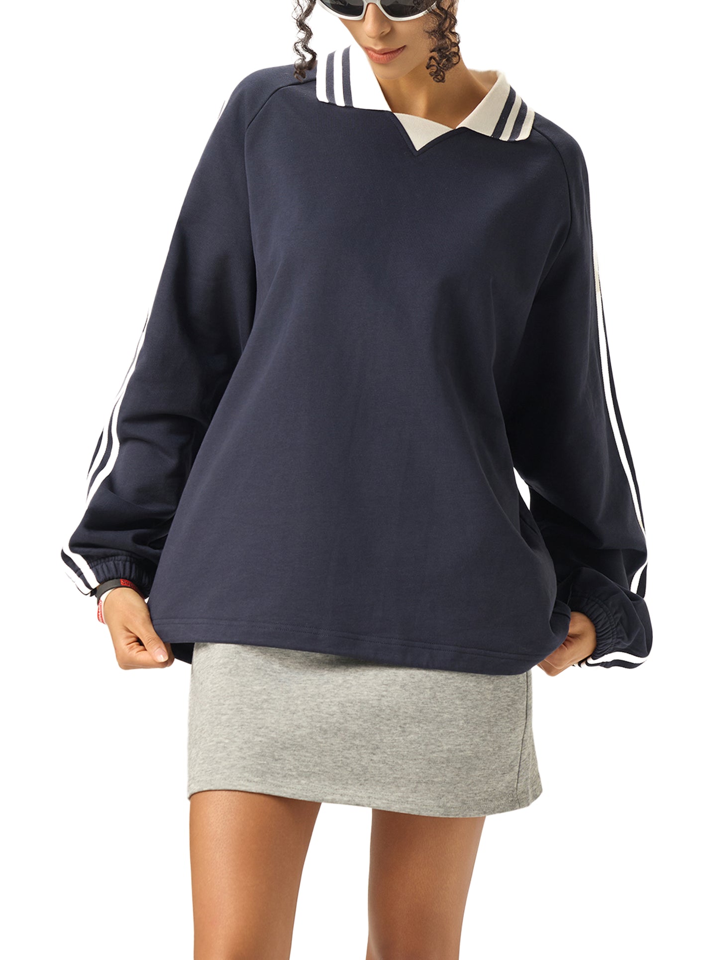 PS Contrast Striped Collar Sweatshirt (RED)