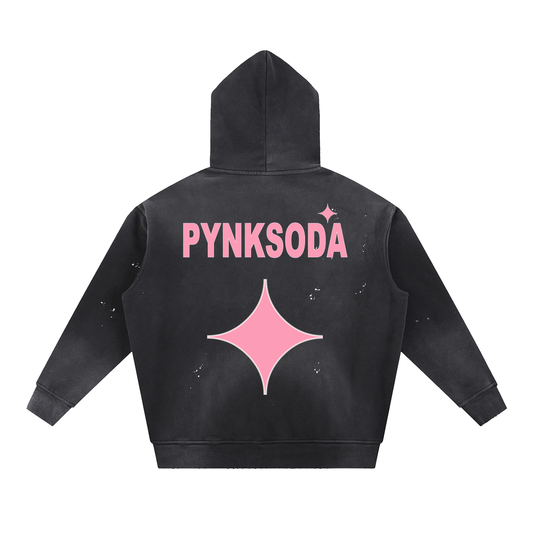 PYNKSODA Vintage Washed Frayed Fleece Hoodie