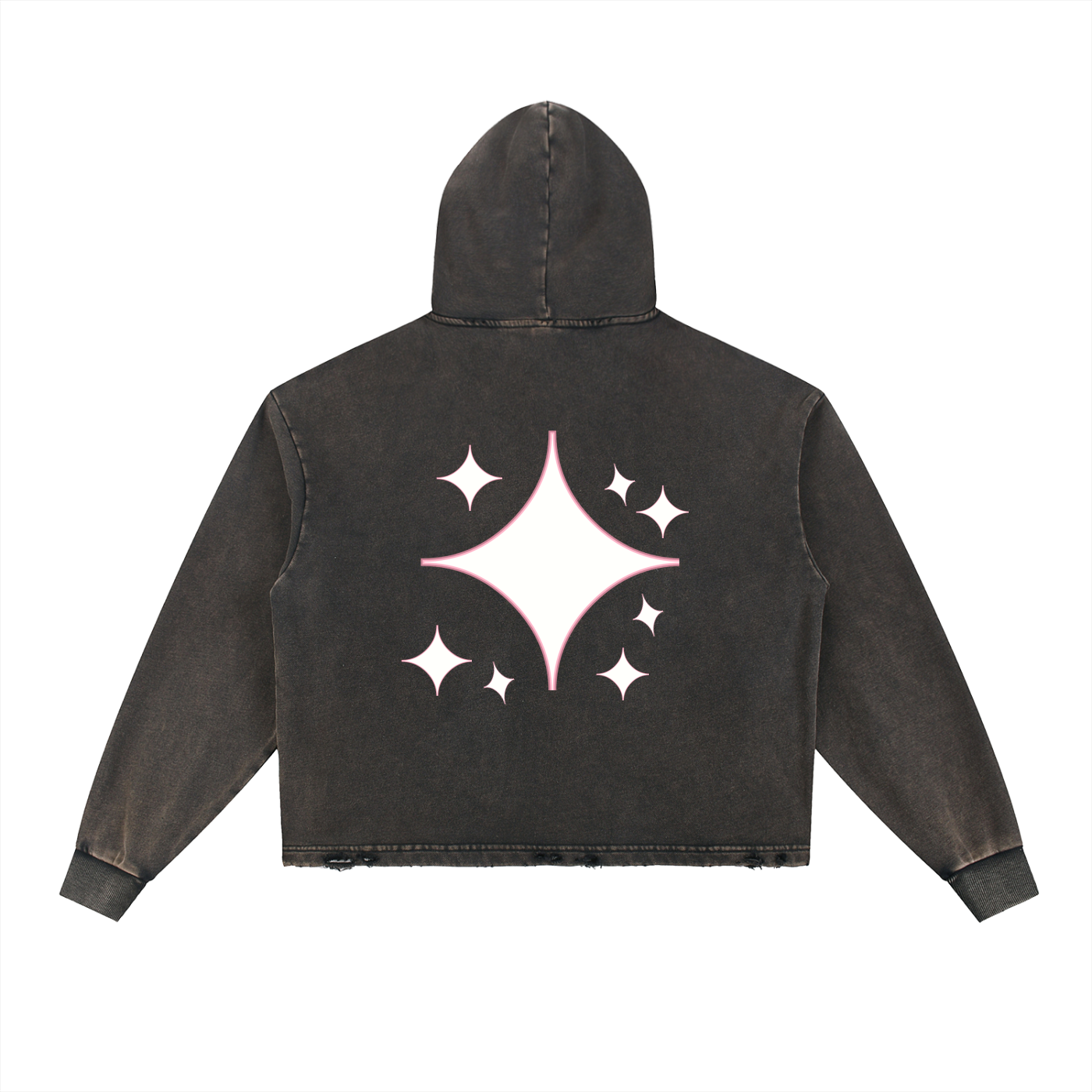 PYNKSODA Vintage Washed Frayed-Hem Hoodie