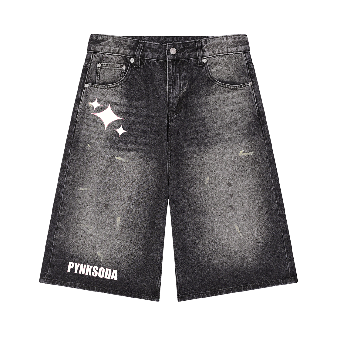 PYNKSODA Men’s Vintage Wash Wide Leg Denim Shorts