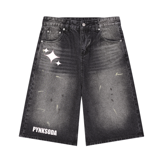 PYNKSODA Men’s Vintage Wash Wide Leg Denim Shorts