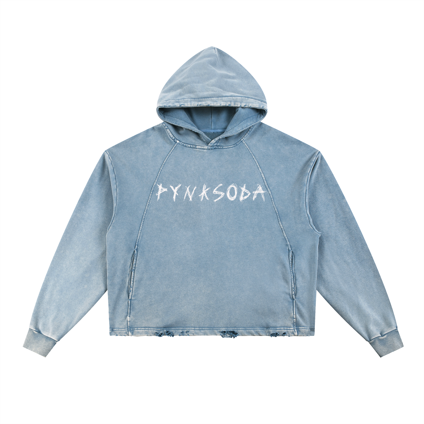 PYNKSODA Vintage Washed Frayed-Hem Hoodie