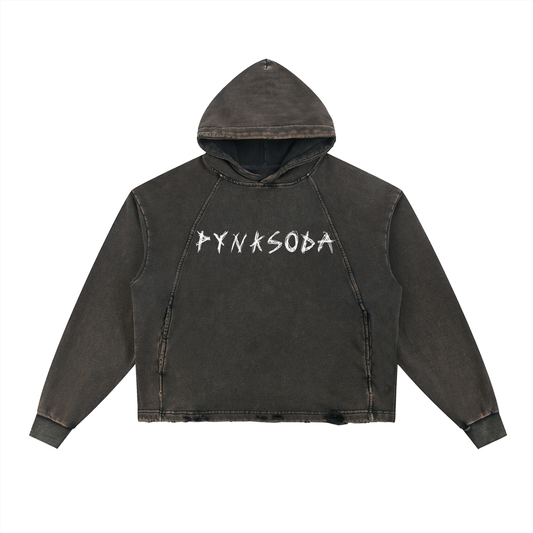 PYNKSODA Vintage Washed Frayed-Hem Hoodie