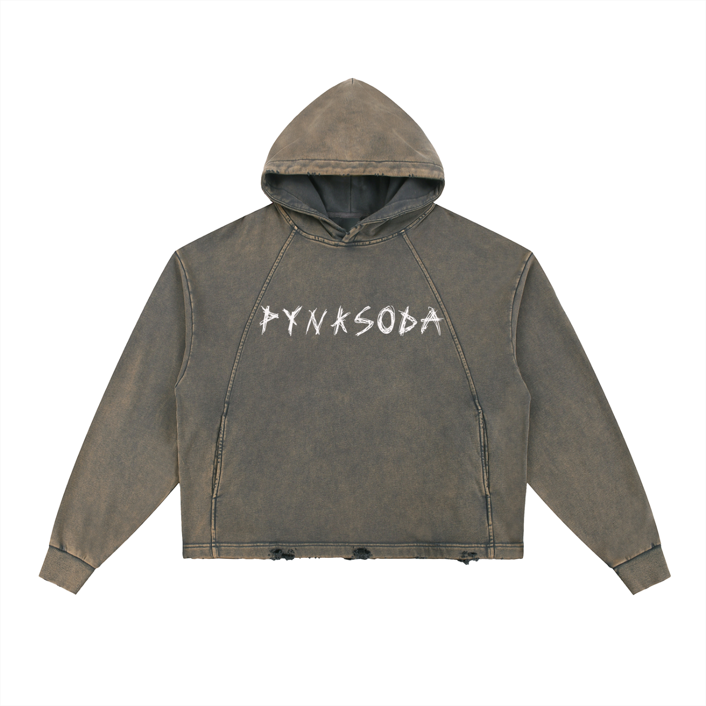 PYNKSODA Vintage Washed Frayed-Hem Hoodie