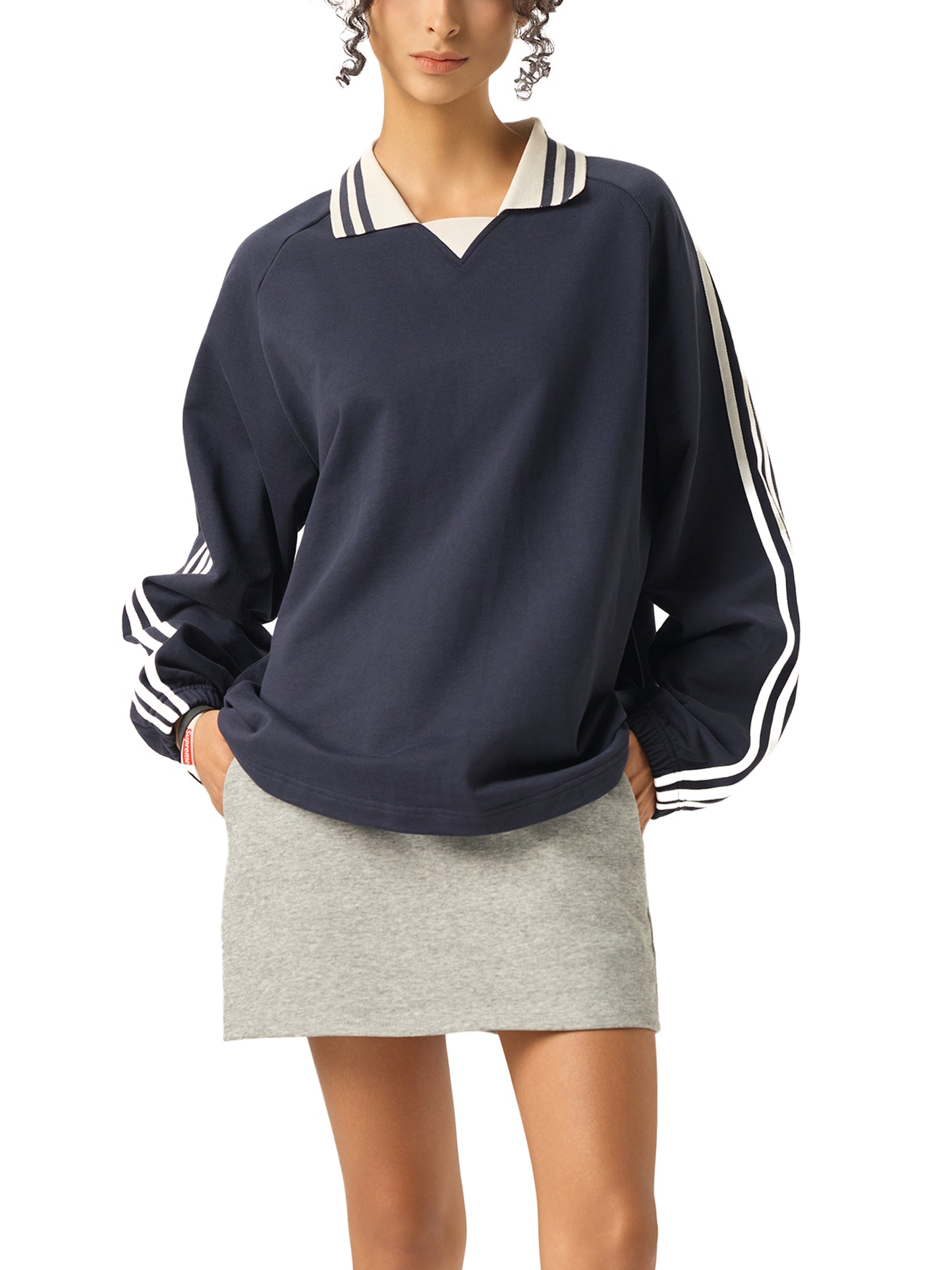 PS Contrast Striped Collar Sweatshirt (RED)