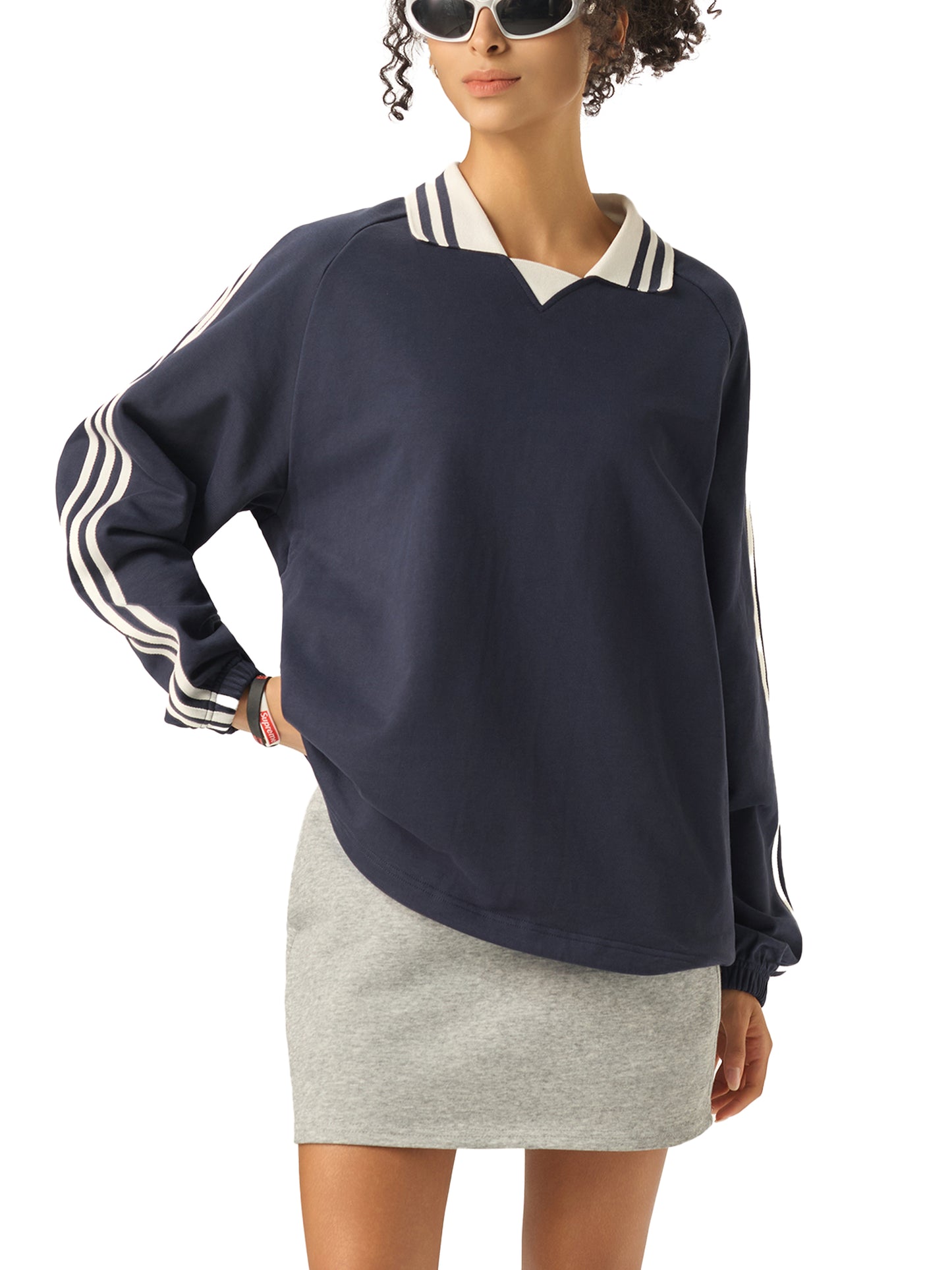 PS Contrast Striped Collar Sweatshirt (RED)